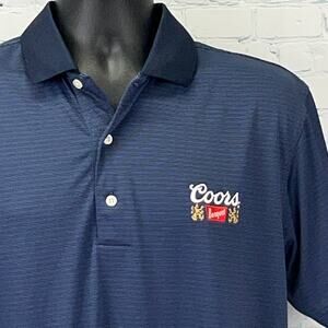 Coors Banquet Beer Polo Shirt Blue Striped Page & Tuttle Short Sleeve M Medium
